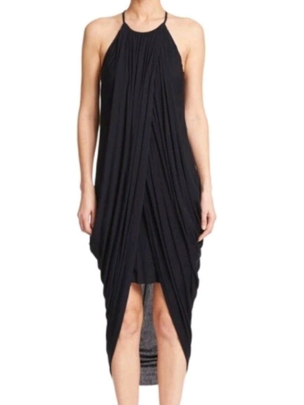 Bailey 44 Navy Halter Draping High-Low Dress